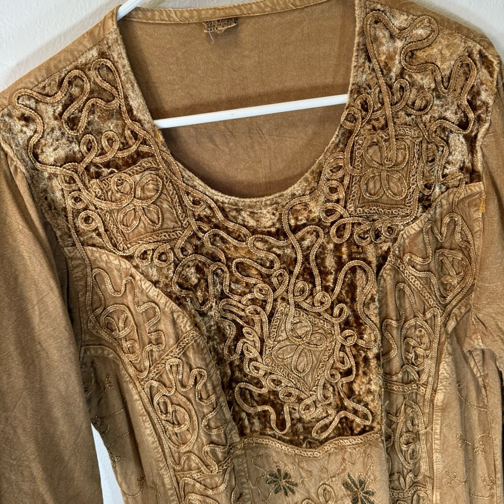 Vintage Bohemian Embroidered Maxi Dress Brown Velvet  Detail Large one size boho - Picture 9 of 13